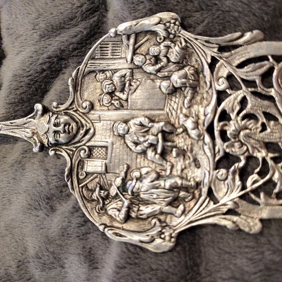 Ornate Solid 83.3% Silver Repousse Dutch Cake Serving Spoon Knife 10.5" - Picture 8 of 14
